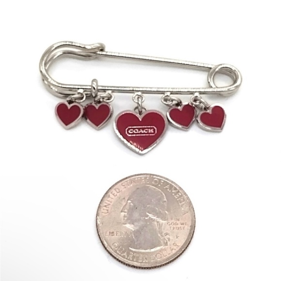 Vintage COACH Red heart safety pin brooch Hangbag backpack charm - Picture 6 of 6